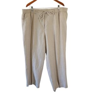 Talbots Womens Plus Size Pantalone Beige 22W 100% Linen Elastic Waist Old Money